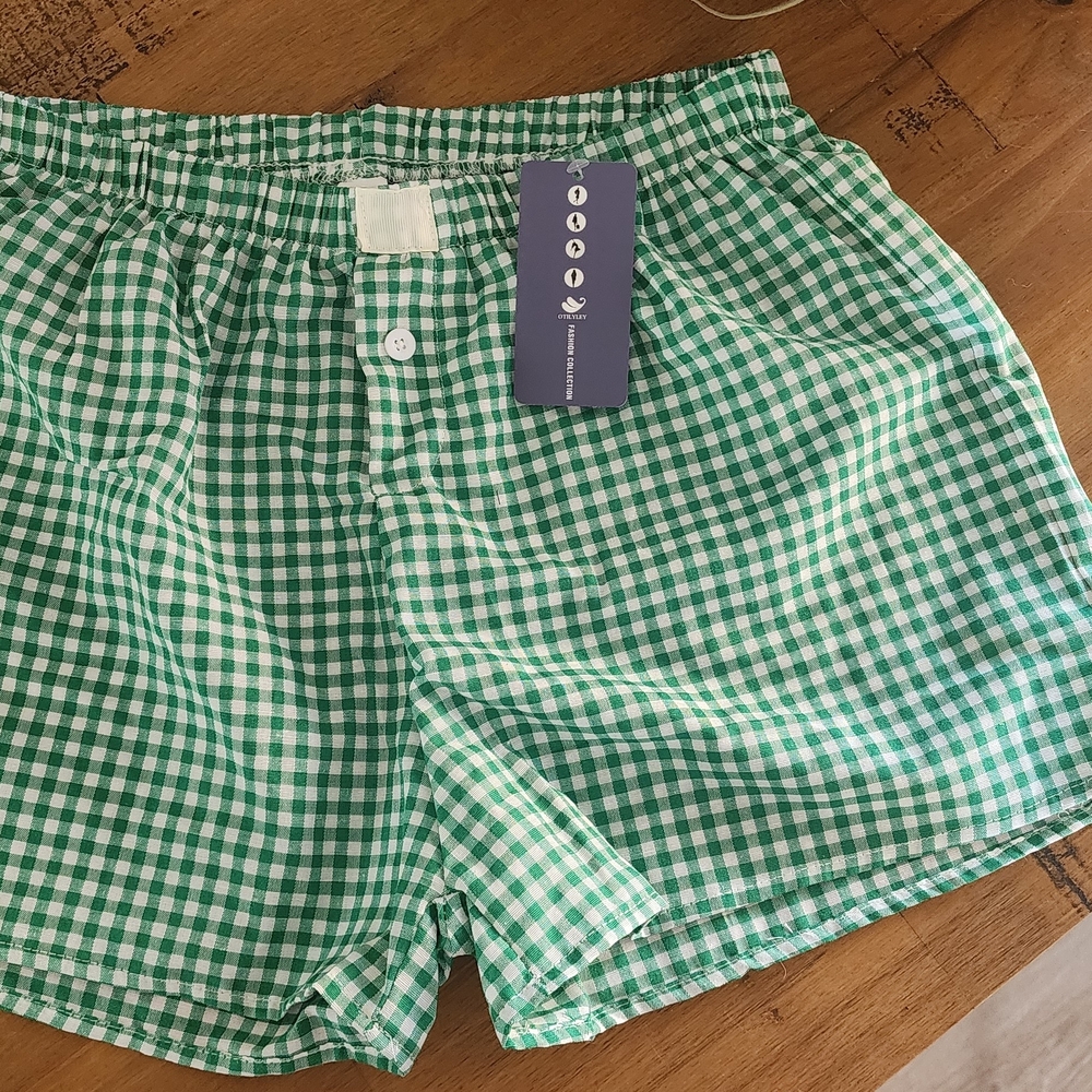 Green Gingham Checkered Shorts